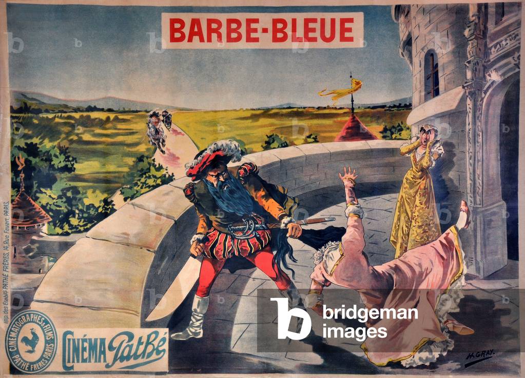 Affiche du film ""Barbe-Bleue"" (barbe bleue) produit par la firme de cinematographe Pathe Freres en 1907 - 12