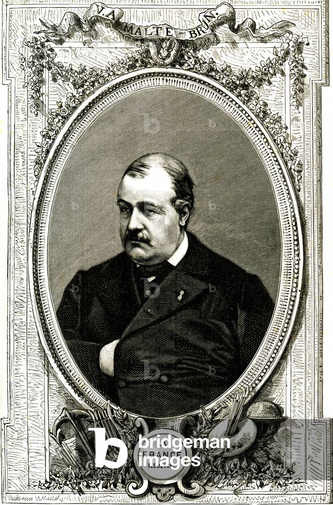 Portrait of Victor Adolphe Malte-Brun (Malte Brun, 1816-1889), French geographer and cartographer, author of numerous works, including “La France Illustree” (several editions between 1853 and 1884), whose engraving by Clerget adorns the frontispiece.