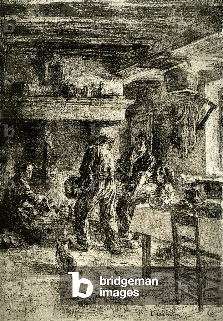 Christmas in the countryside, the buche of christmas, 1884 (engraving)