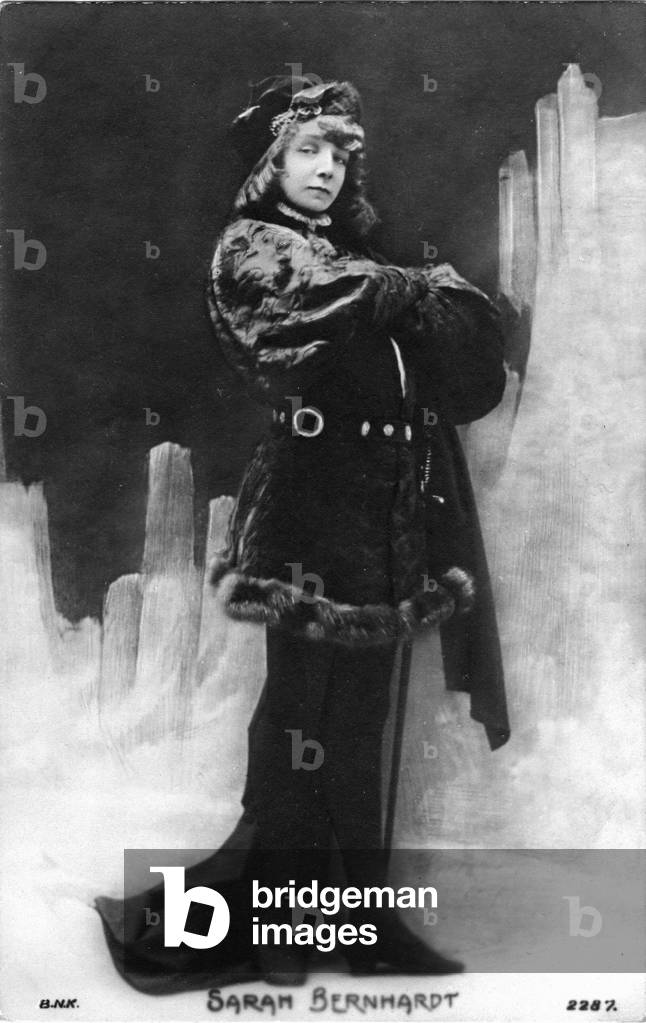 Henriette Rosine Bernard aka Sarah Bernhardt (1844-1923) as “Hamlet” (Shakespeare), 1899. (b/w photo)