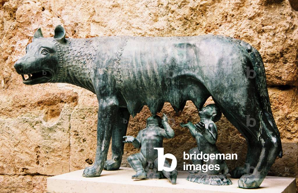 The Capitol Wolf (Lupa) Bronze sculpture of Etruscan origin dating back to 500 BC. Romulus and Remus were added to the Renaissance period. Many reproductions of this sculpted group exist all over the world. It is located at the entrance of the Archeological Museum of Tarragona (Catalonia, Spain).