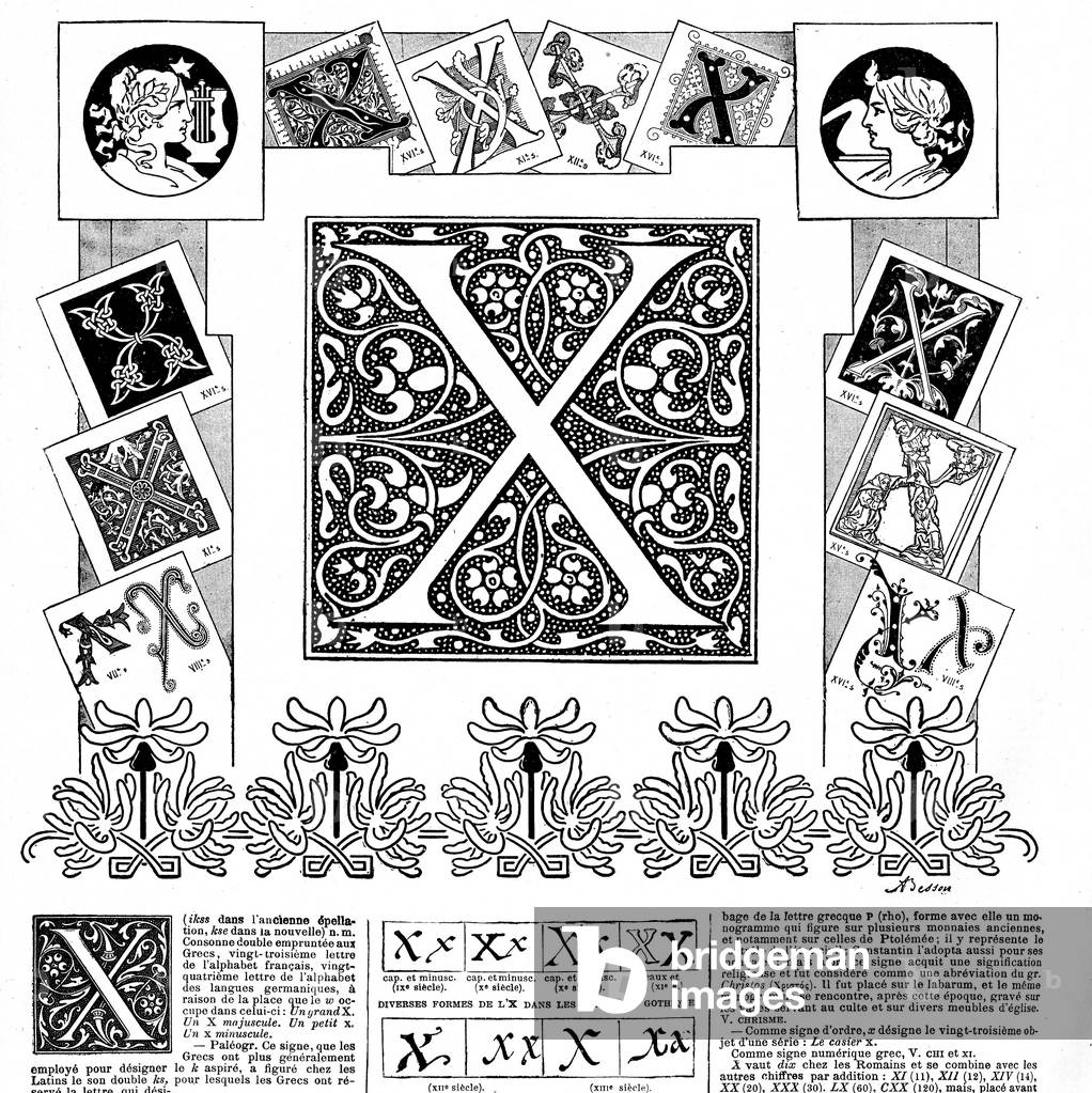 Letter X (lettrine) in the Nouveau Larousse Illustrous of 1900.