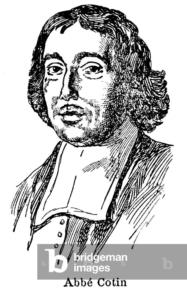 Charles Cotin, known as Abbe Cotin, 1604-1682, French church man and poet, predicator and Chamonier to the king, admitted to the French Academy on 7 Jan. 1655, Latinist, Hellenist, Hebraist and author of numerous poesies as well as theological works. A translator of the Song of Songs, he is known for violently criticizing Boileau's Satires. Moliere made him the character of Trissotin in The Scholarly Women. Engraving of the Nouveau Larousse Illustrous from 1900.