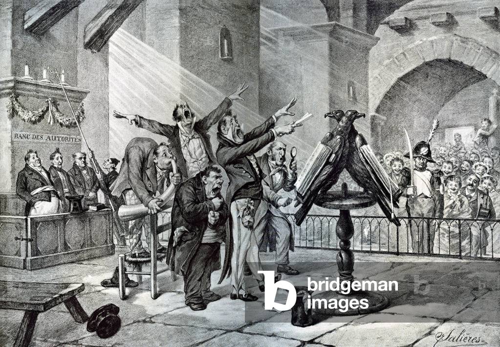 Messe in Ladern (oder „Lo lutrin de Lader“ auf Okzitanisch): Stich von Narcisse-Paul Salieres (1818-1908) am E