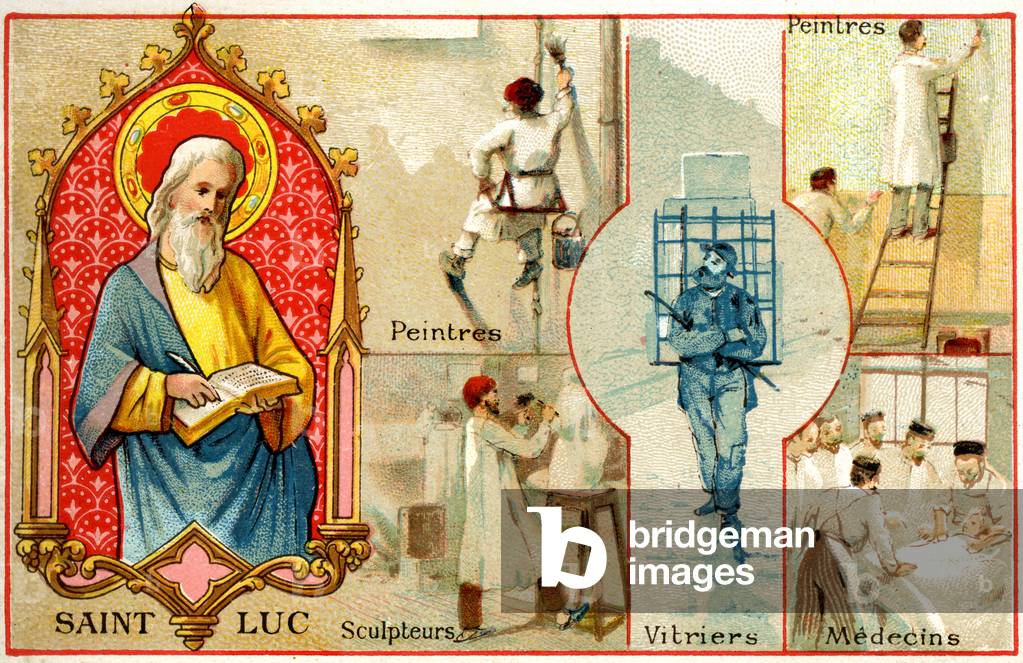 Saint Luke (Saint Luke - St Luke) patron of painters, sculptors, glaziers, doctors - Saints Patrons - metier - corporation - medicine - painting - sculpture - chromolithography (chromo) beginning 20th century -