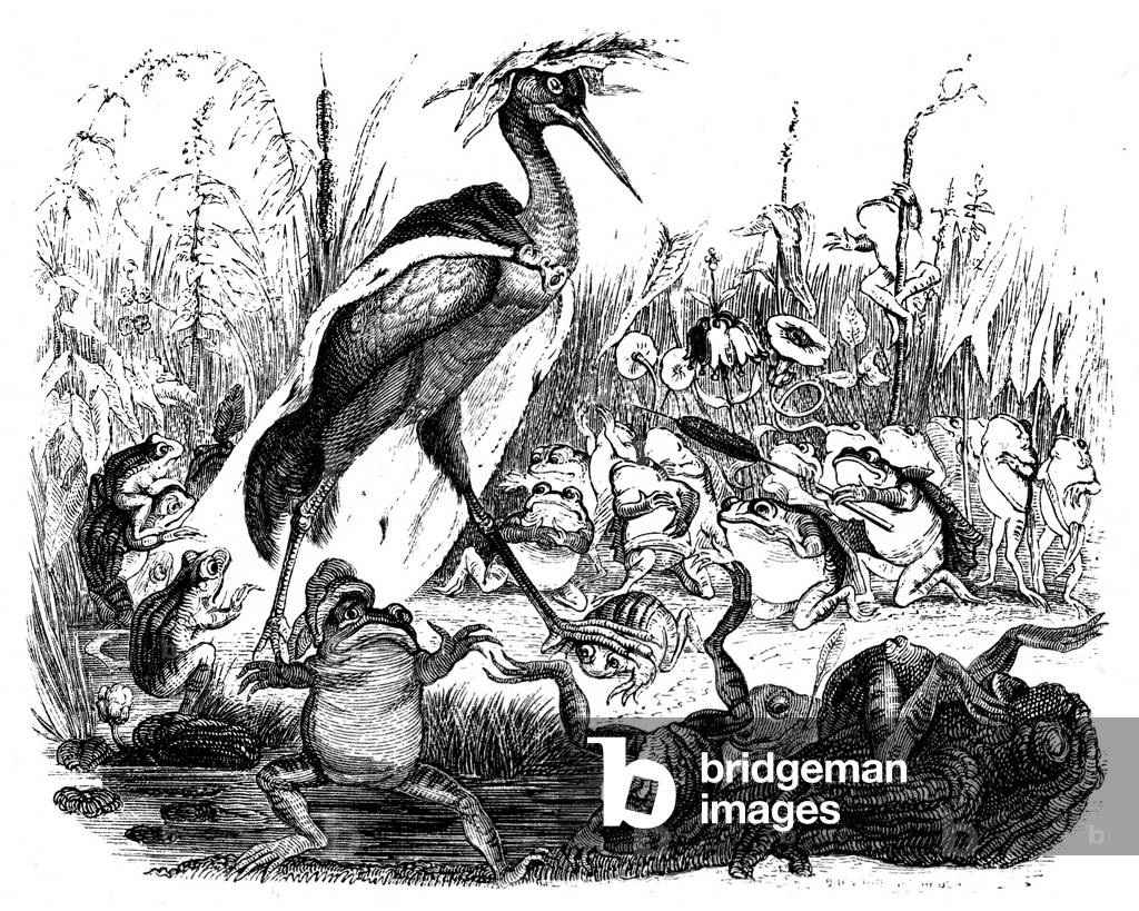 Frogs asking for a king: La Fontaine fable illustrated by Grandville. Edition Garnier 1860.