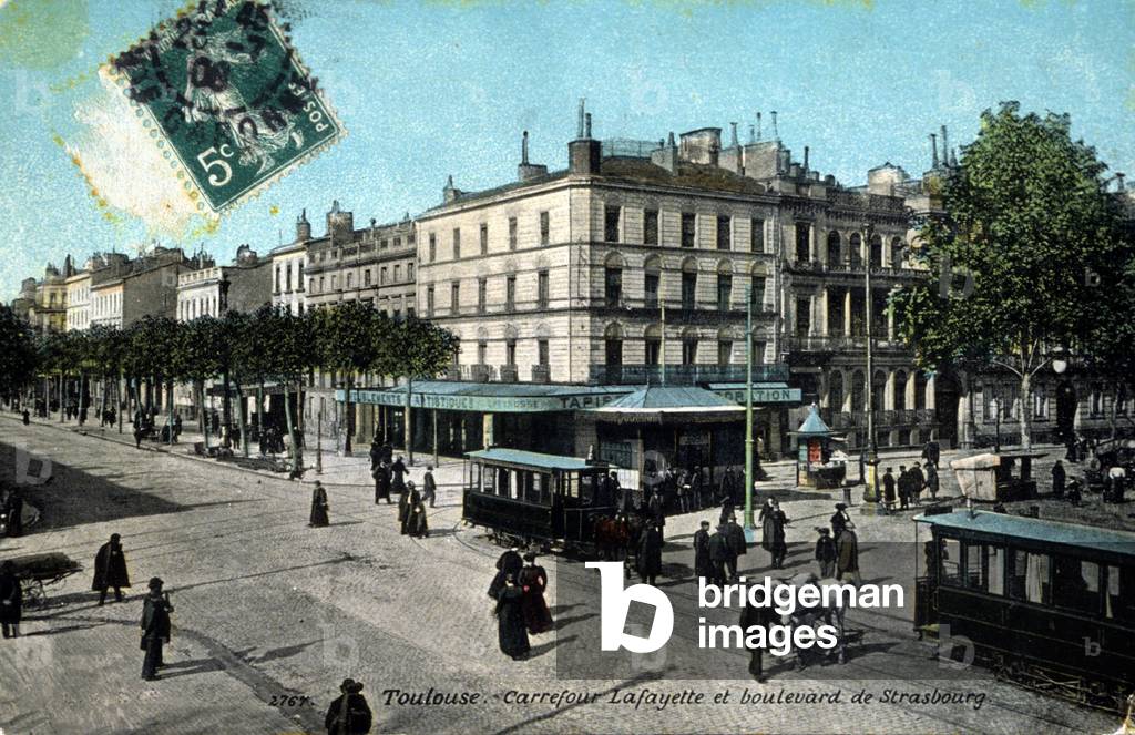 View of the city of Toulouse: crossroads Lafayette and boulevard de Strasbourg. Postcard. 1908