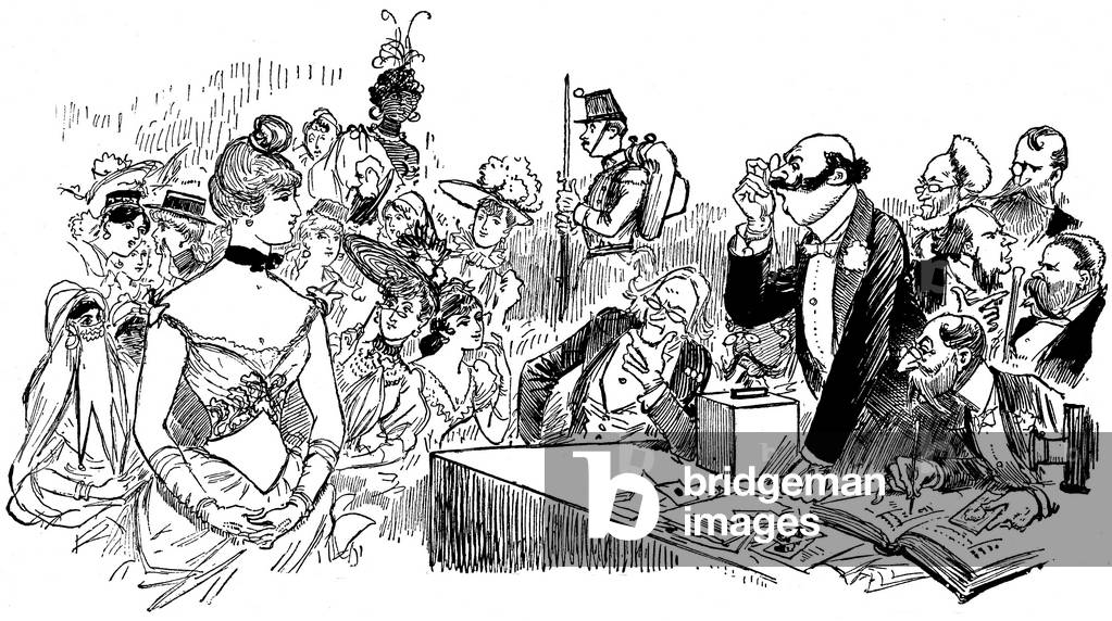 Contest of feminine beauty at the end of the 19th century - election of miss - queen of beauty - ideal feminin - male jury - drawing by Albert Robida (1848-1926) 1893 -