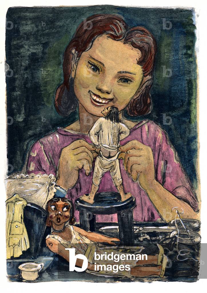 Gulliver is handled like a doll by a girl whom he names Glumdalclich, 1940 (illustration)