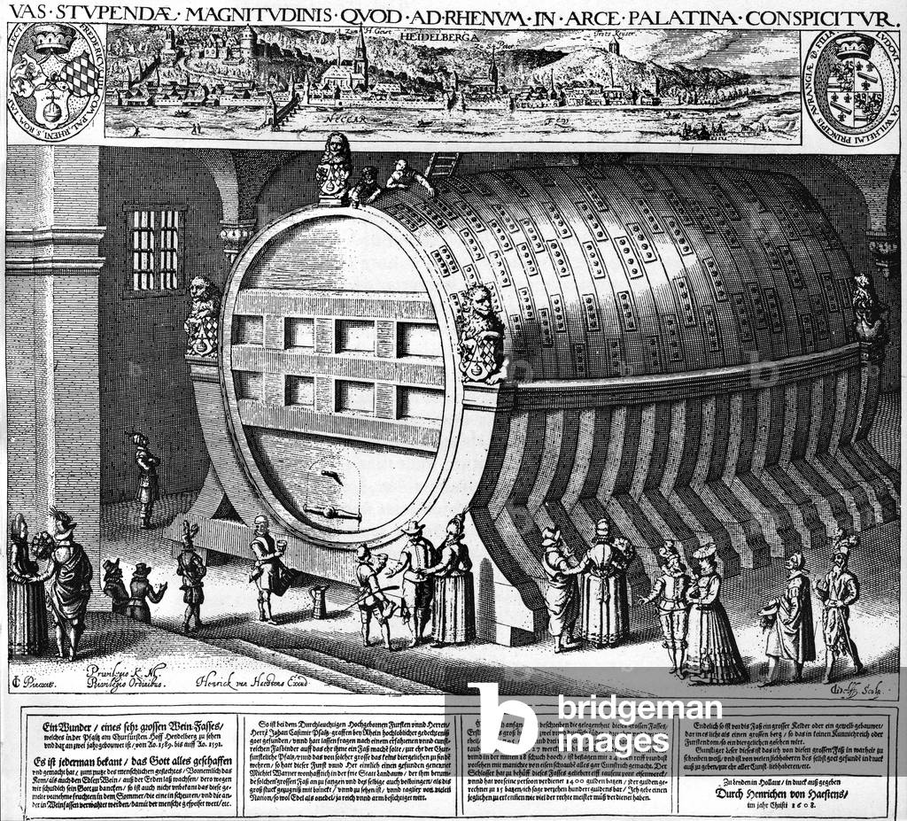 Gigantic ton of wine that could be seen at the Kurfursten Hoff in Heidelberg between 1589 and 1591 in 1608