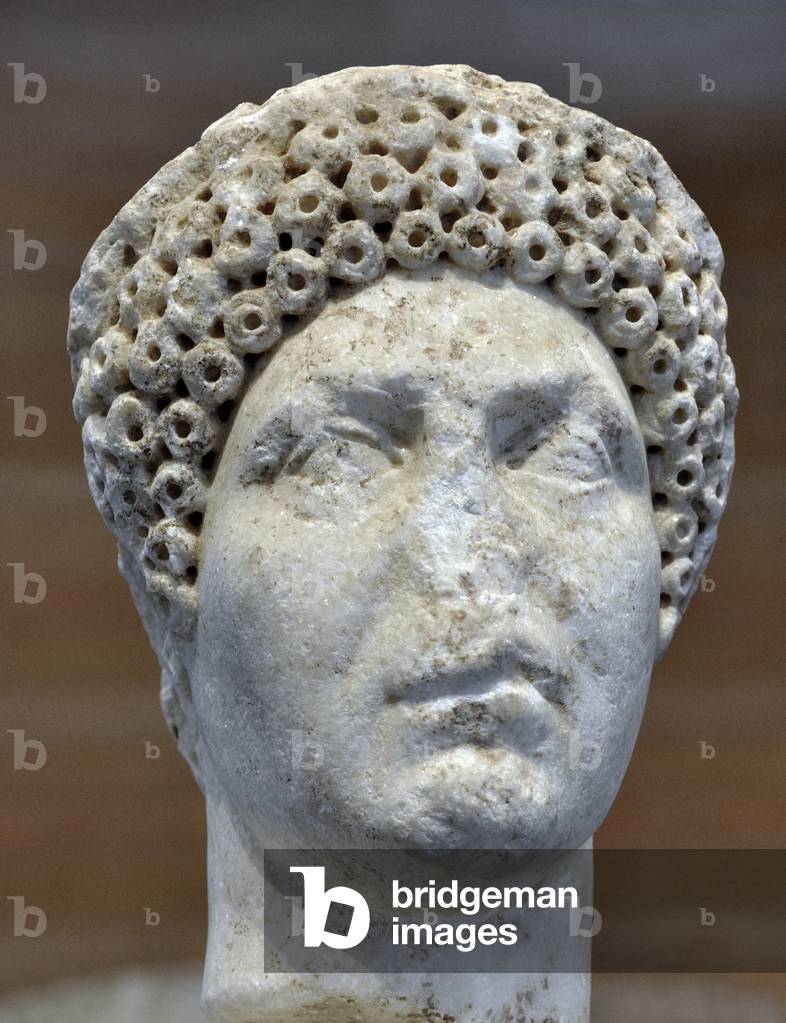 Head of a woman wearing a honeycomb hairstyle, late 1st century (marble)