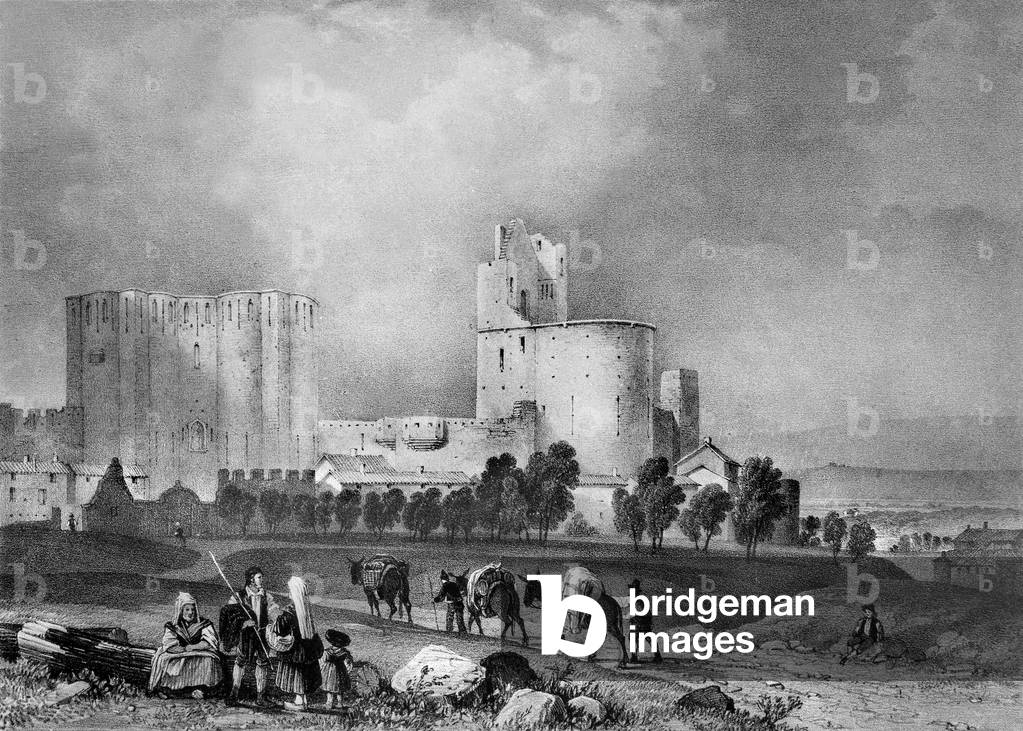 Cite de Carcassonne (Languedoc, Aude, Pays Cathare), towers of the Porte Narbonnaise and the Treseau, engraving by Baron Taylor, 1830.
