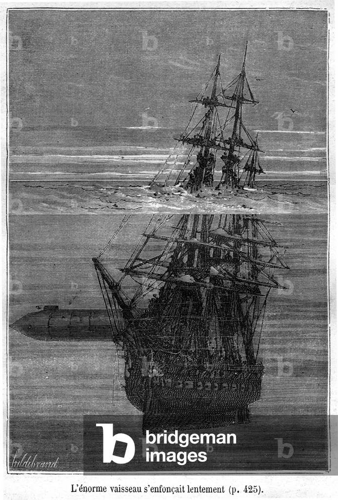 Illustration for the book by Jules Verne “Twenty thousand leagues under the seas”, 1870 (engraving)
