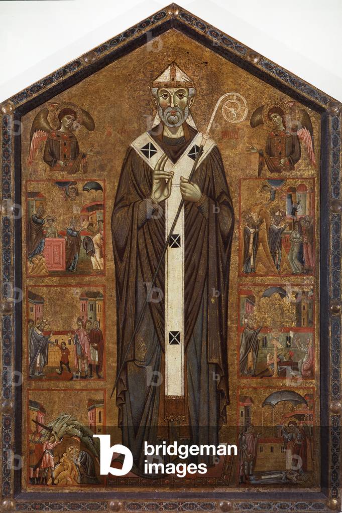 Saint Veranus between two angels and six stories of his legend, late 13th century, (tempera on board)