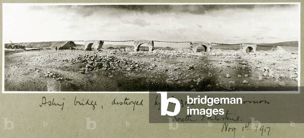 Asluj Bridge, destroyed by ANZAC Mounted Division, 1st November 1917 (b/w photo)