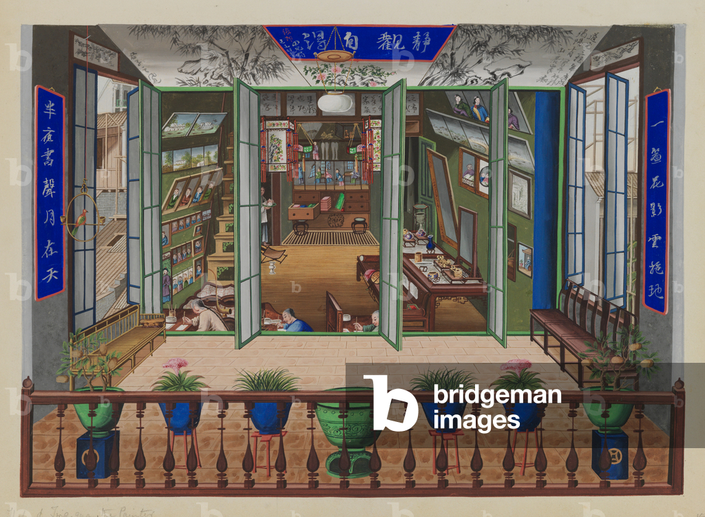 Shop of Tinqua the painter, c.1860 (w/c on paper)