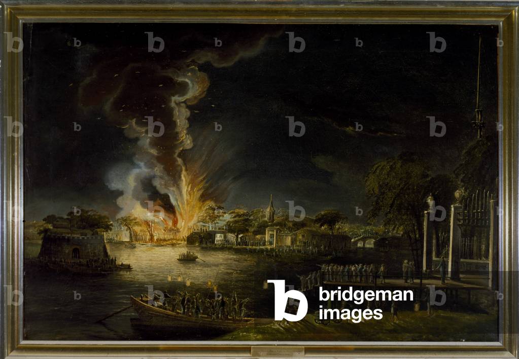 View of a fire at Canton, c.1845 (oil on canvas)