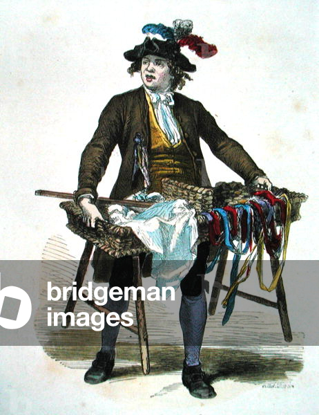 Ribbon Seller in 1774 (colour engraving)