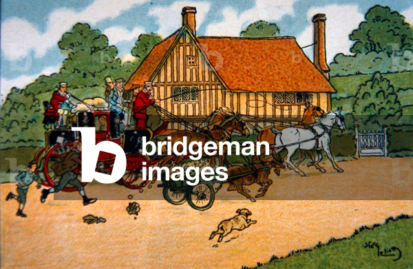 Humorous coaching scene of the English Regency period (colour litho)