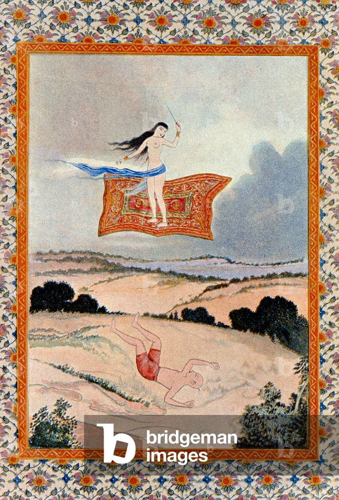 'Fly, O Magic Carpet and Transport Me', illustration from 'The Arabian Nights'. 1895 (colour engraving)
