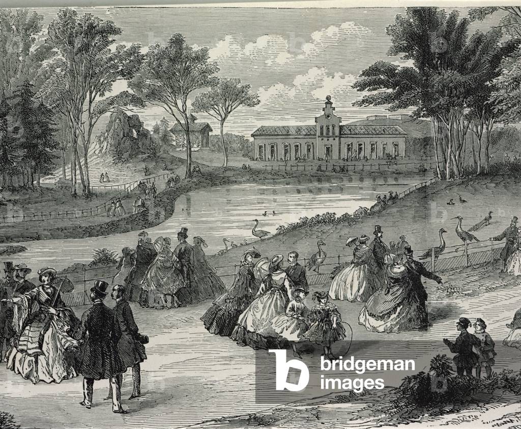 il jardin d'acclimatation, Parigi, 1855 (incisione b/n)