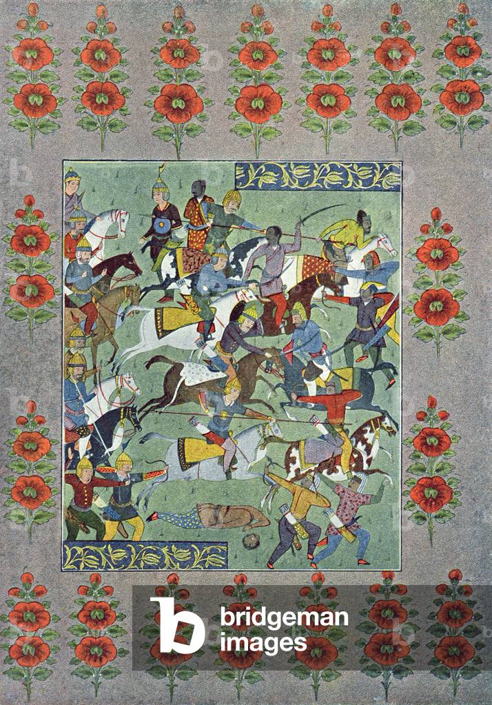 A Battle, illustration from 'The Arabian Nights', 1895 (colour engraving)