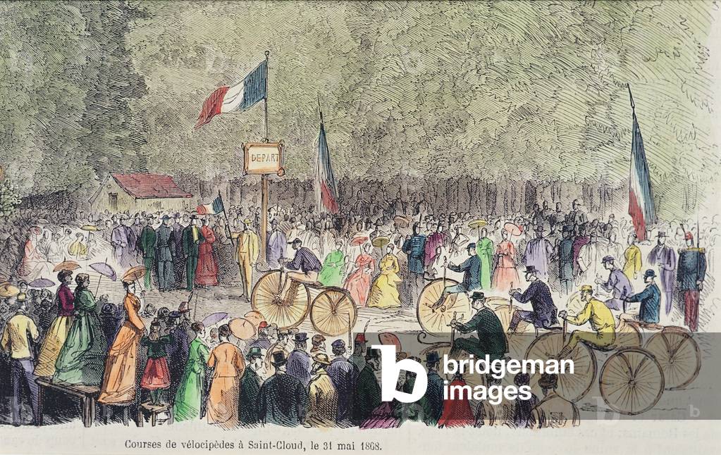 Immagine di Incisione "Velocipede corsa a Saint-Cloud", 1868 di French School