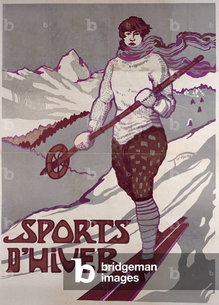 Poster advertising a winter sports holiday, 1905 (colour engraving)