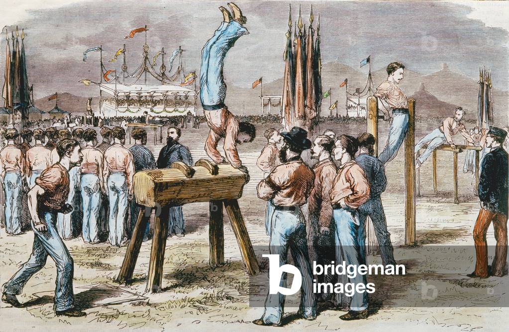 Image of Engraving depicting Gymnastics Competition, 1876 by French Artist