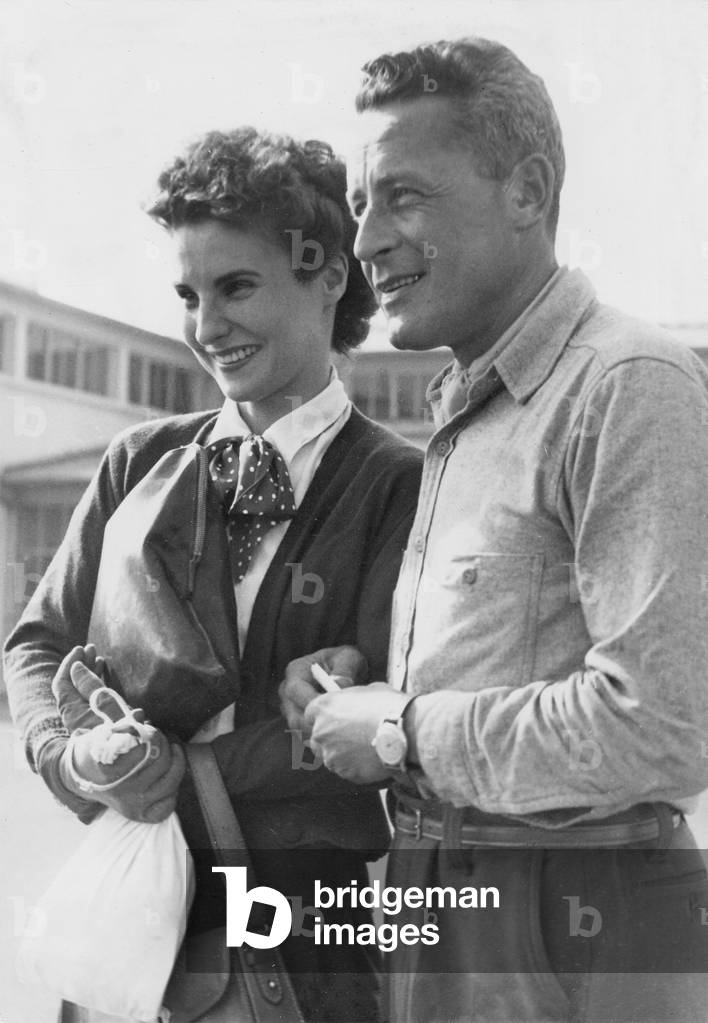 Paul-Emile Victor and his wife Éliane at Orly Airport, Orly, France, 1948 (b/w photo)