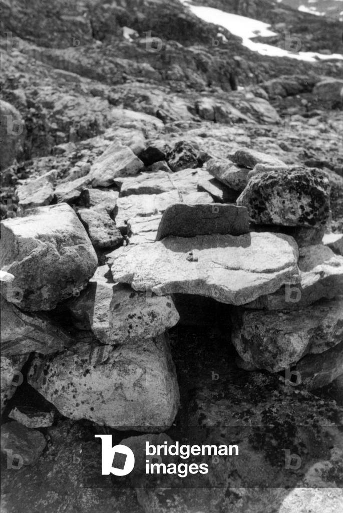 Foxes trap, during polar expedition in Greenland, Kangerdlugssuatsiak, Autumn, 1936 (b/w photo)