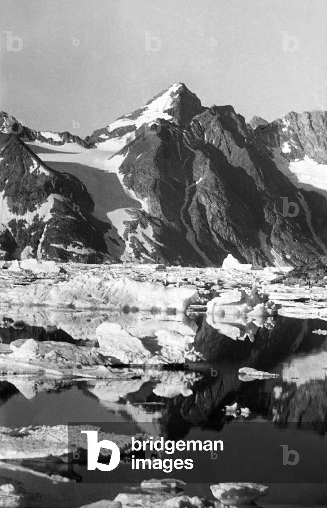 Fjord of Kangerdlugssuatsiak, Greenland, September, 1936 (b/w photo)