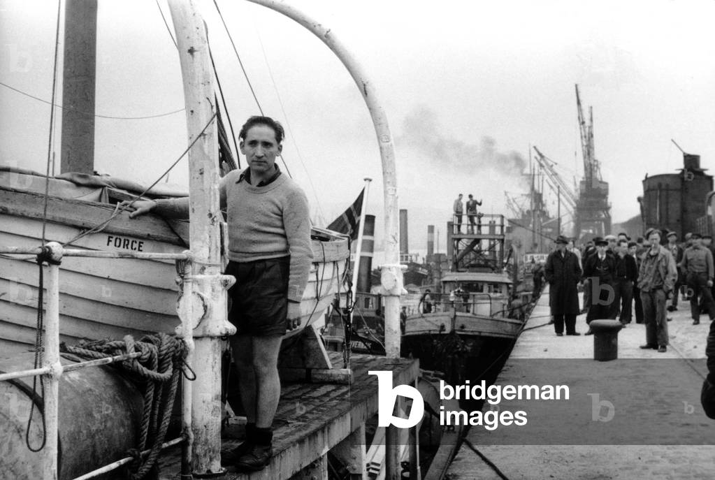 Departure for Greenland of Expeditions Polaires Francaises (French Polar Expeditions), Rouen, May, 1948 (b/w photo)