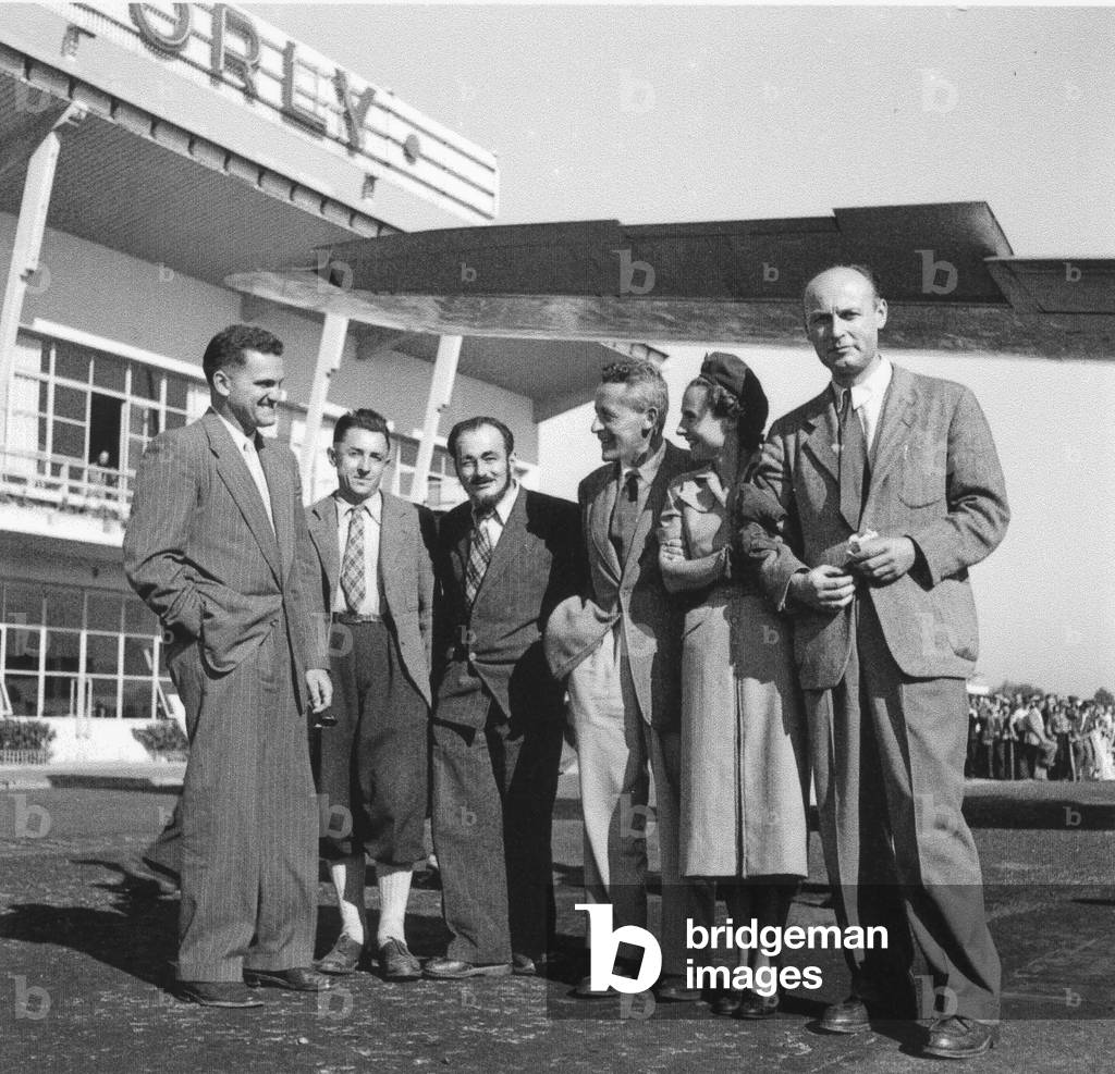 Paul-Emile Victor, Éliane and André-Frank Liotard, Orly, France, 1949 (b/w photo)