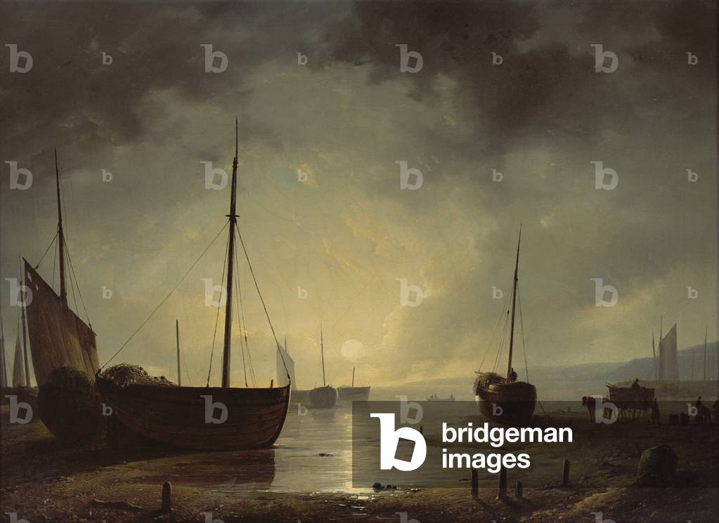 Beached Fishing Boats by Moonlight (oil on canvas)