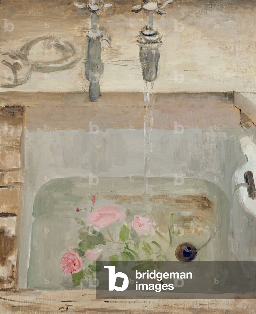 Flowers in the sink (oil on canvas)