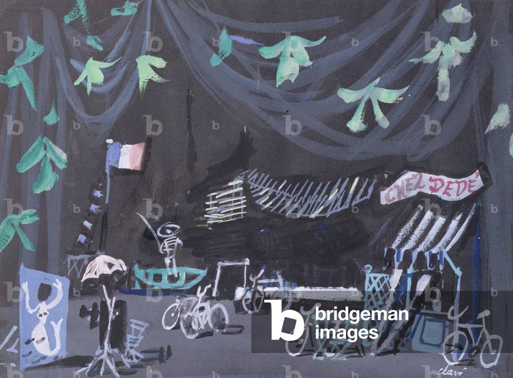 Chez Dede, a scene from 'Carmen' by Bizet, c.1945 (gouache on black paper)