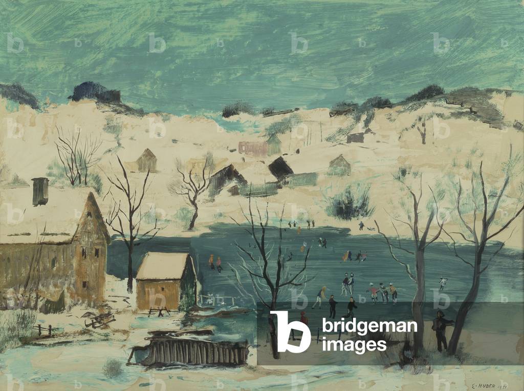 Skating on the Lake, 1956 (oil on paper)