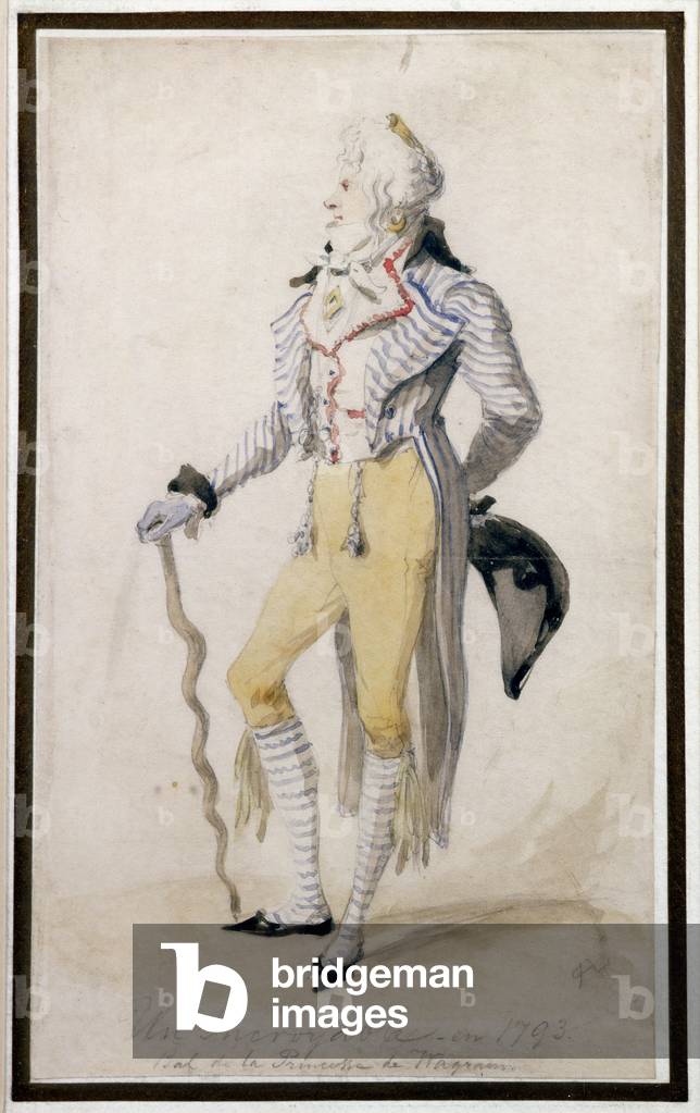 Eine elegante männliche Figur, 1793 (Bleistift und w/c auf Papier)