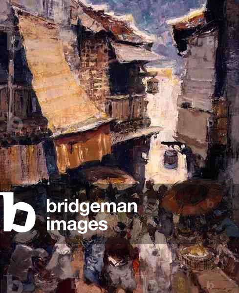 A Busy Street in Kampong, 1948 (oil on canvas)