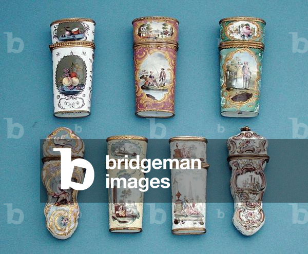 Collection of Staffordshire enamel etuis, late 18th century (enamel)