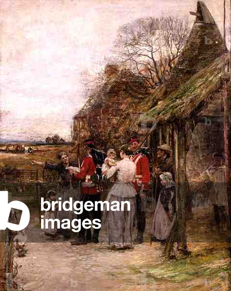 Soldiers with a Family Before a Cottage (oil on canvas)