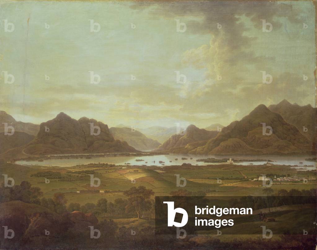View of the Lakes and Mountains of Killarney, Ireland (oil on canvas laid down on board)