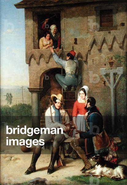 Flirtation at the Town Gate, 1840 (oil on canvas)