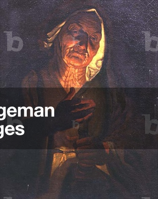 An old woman holding a candle