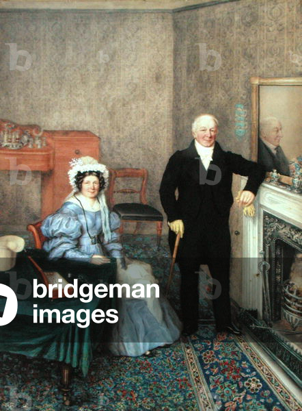 An Elegant Couple in the Drawing Room, c.1832 (w/c & bodycolour over pencil on paper)