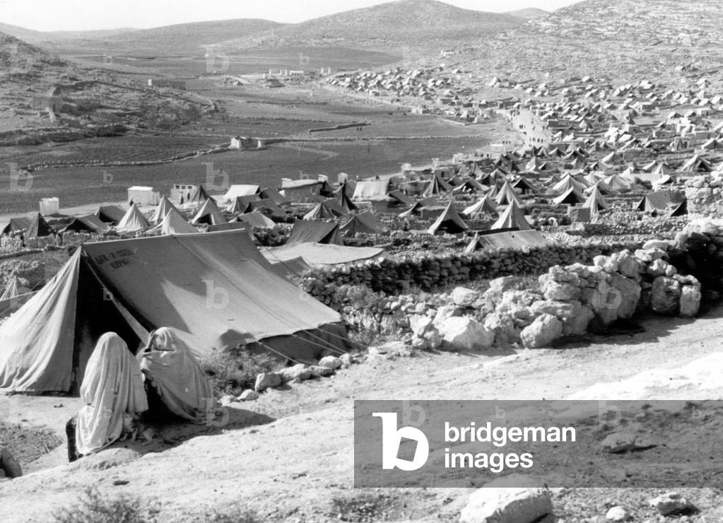Israel-Palestine: A refugee camp in the Jordan Valley for Palestinians driven from their homes by Israeli forces, 1948