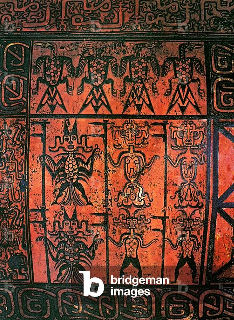 China: Detail of guardian spirits with weapons from the painted lacquer coffin of Marquis Yi of Zeng, Tomb of Marquis Yi of Zeng, Suizhou, Hubei, Warring States Period, c. 433 BCE