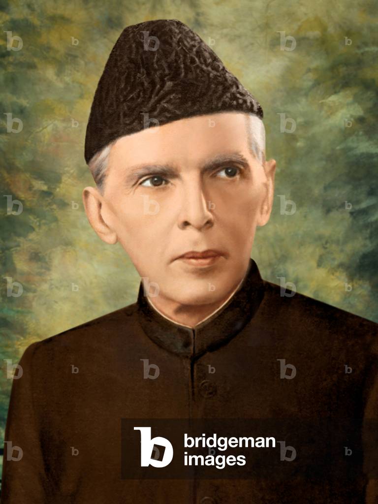 Pakistan: Muhammad Ali Jinnah (1876- 1948), founder of Pakistan, painting from a portrait photograph taken c. 1946