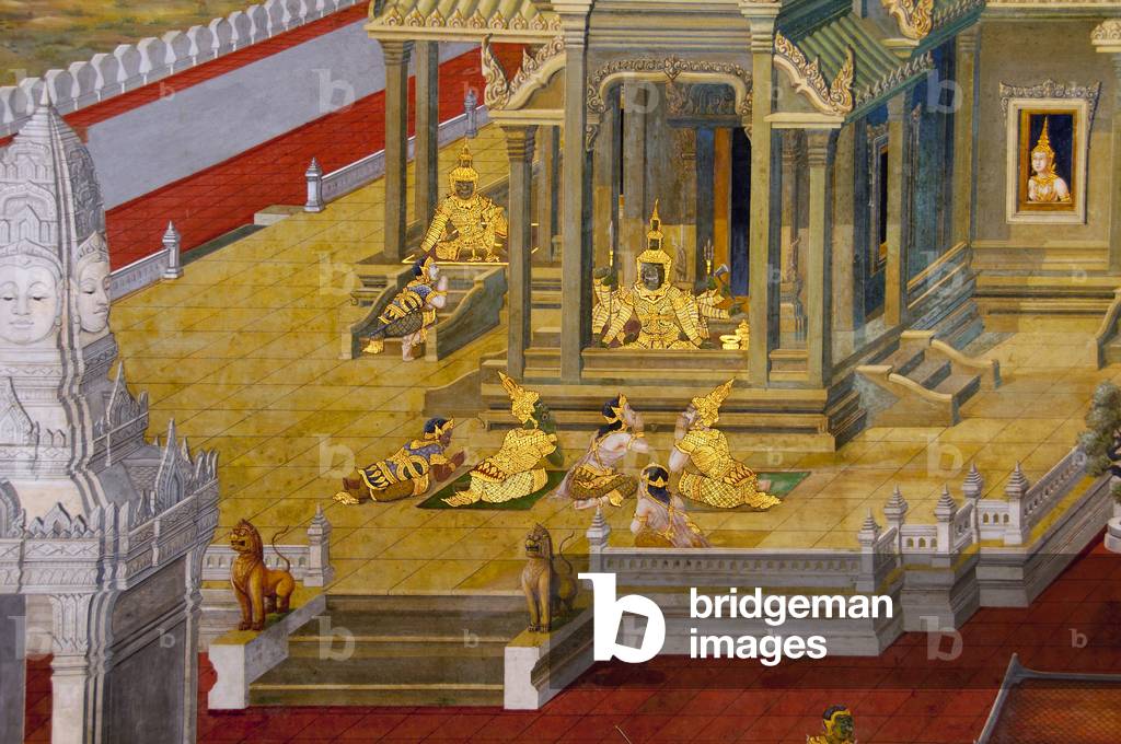 Thailand: A scene from the Ramakien (Ramayana) murals, Wat Phra Kaeo (Temple of the Emerald Buddha), Bangkok